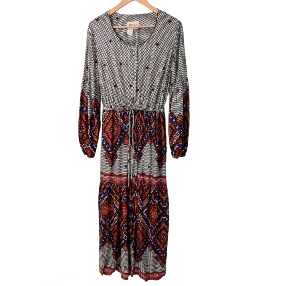 Vintage Van Raalte 70s Tiered Midi Print Dress 14